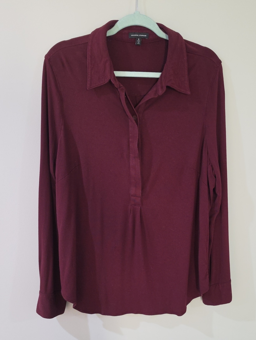 Universal Standard Burgundy Long-Sleeve Button-Down Polo Shirt